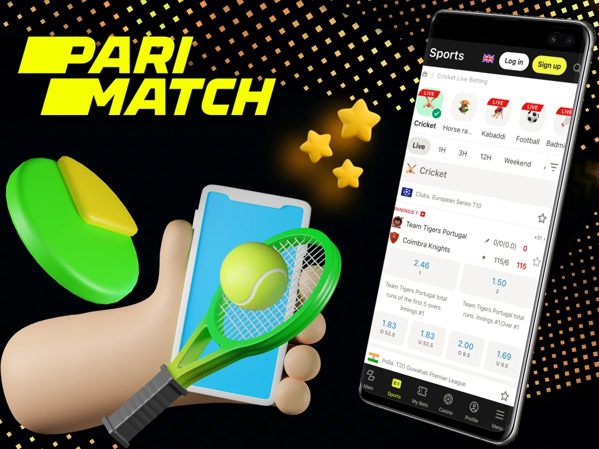 Watch live event statistics on the Parimatch app.