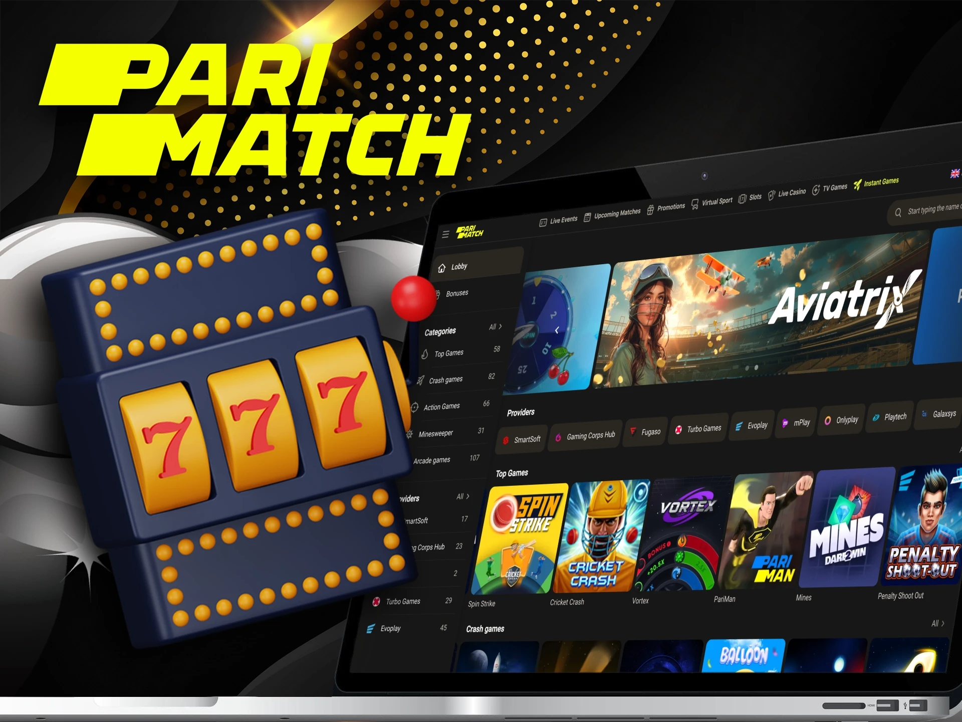 Play online casino games at Parimatch casino in Australia.