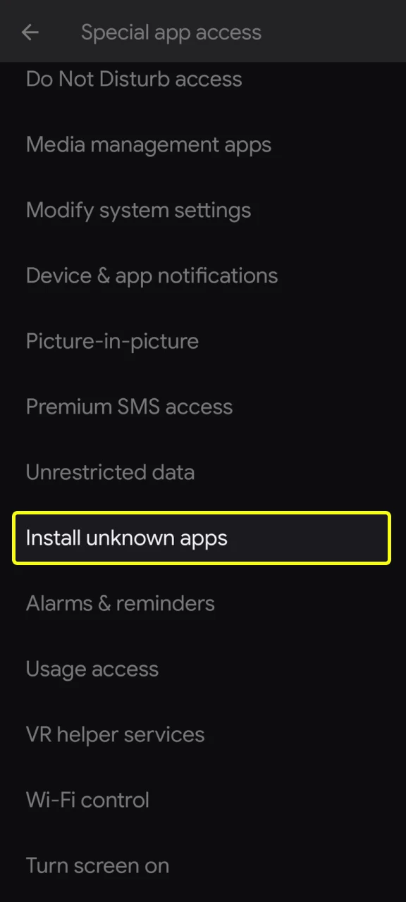 Allow installation from unknown sources.