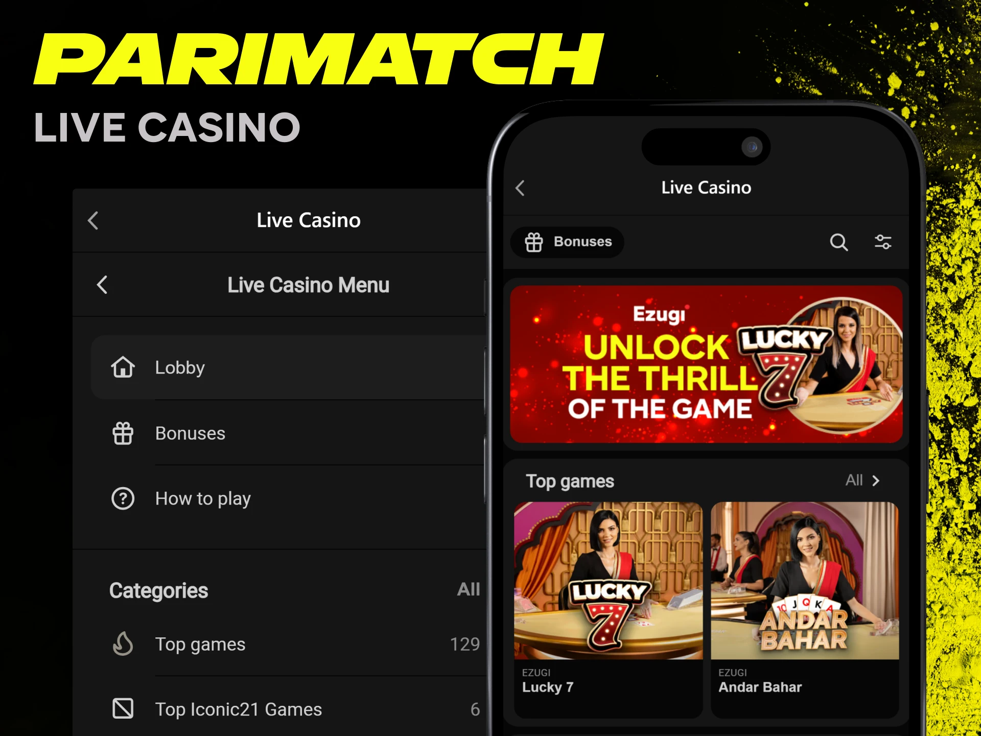 Use the Parimatch app to bet on live casino games.