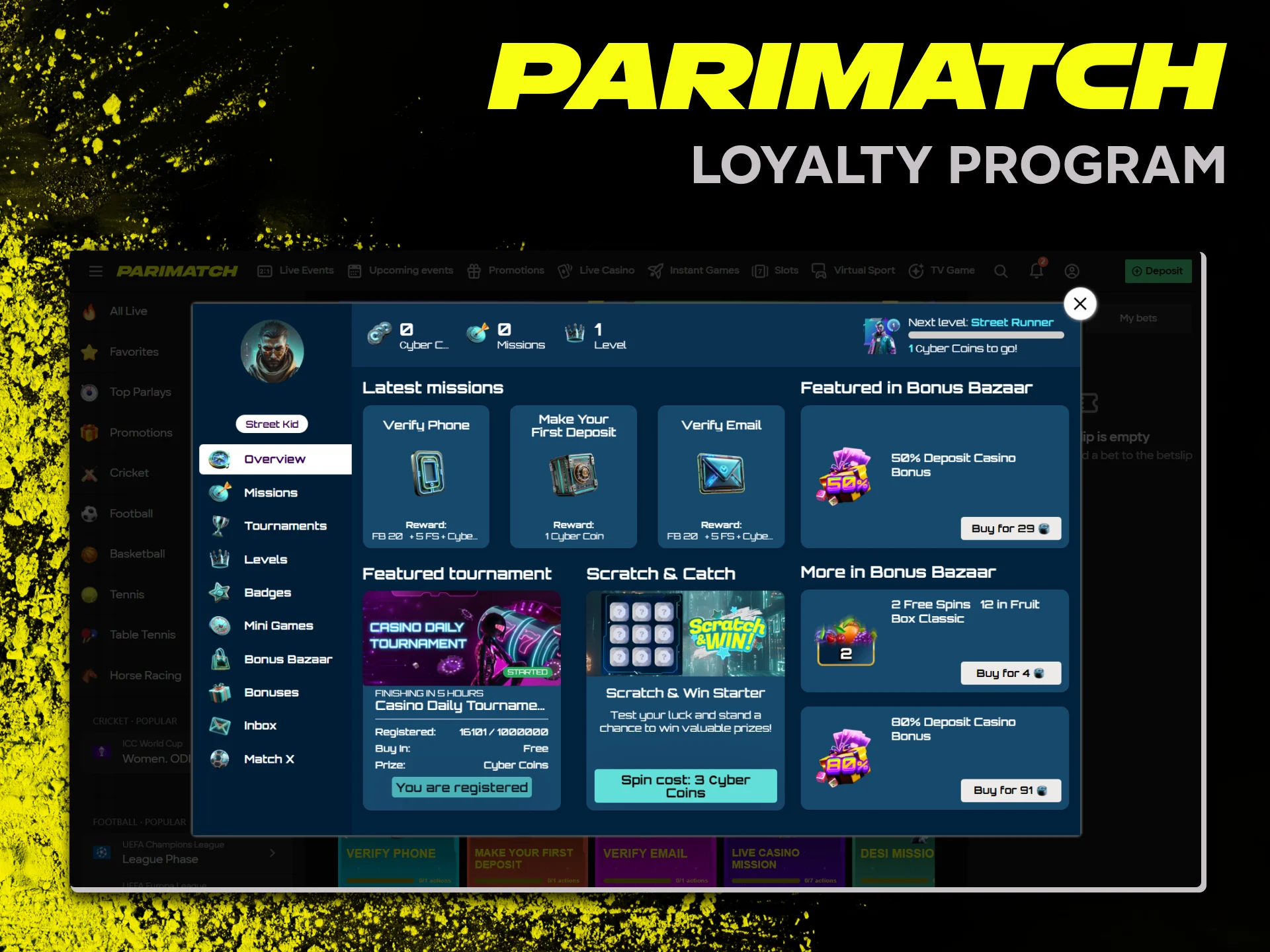 With the Parimatch loyalty programme you can earn money back and get unique offers.