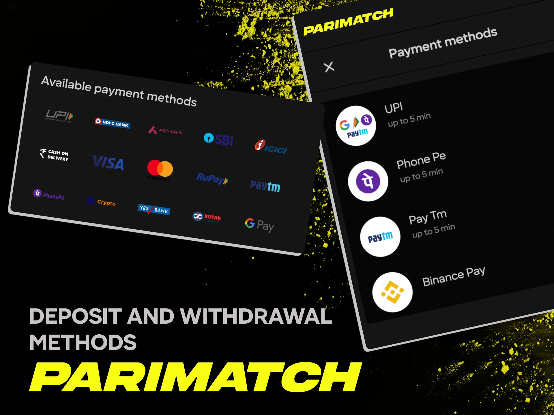 Parimatch provides its clients with a wide range of methods for depositing and withdrawing funds.