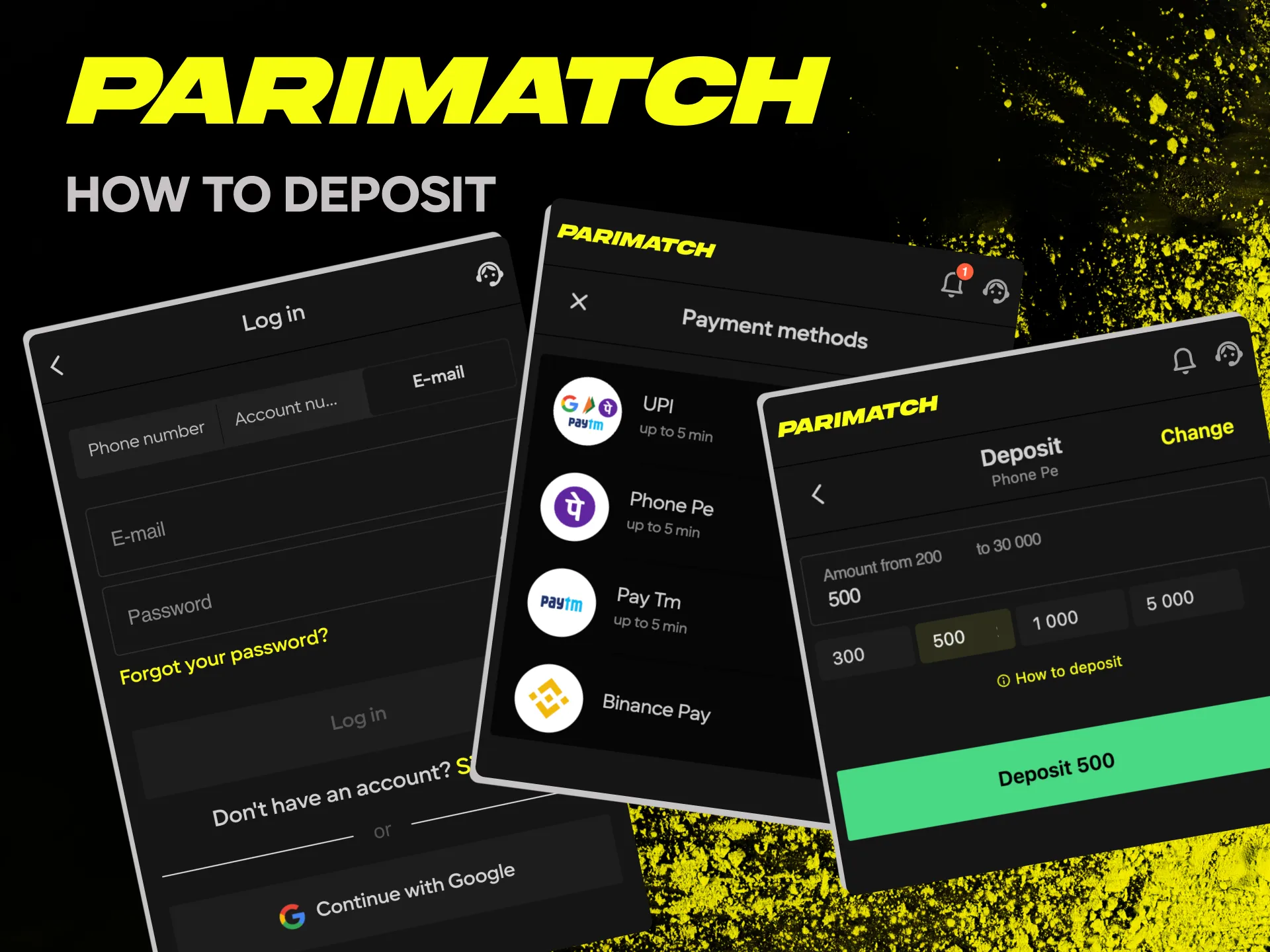 Make your Parimatch deposit in 3 easy steps