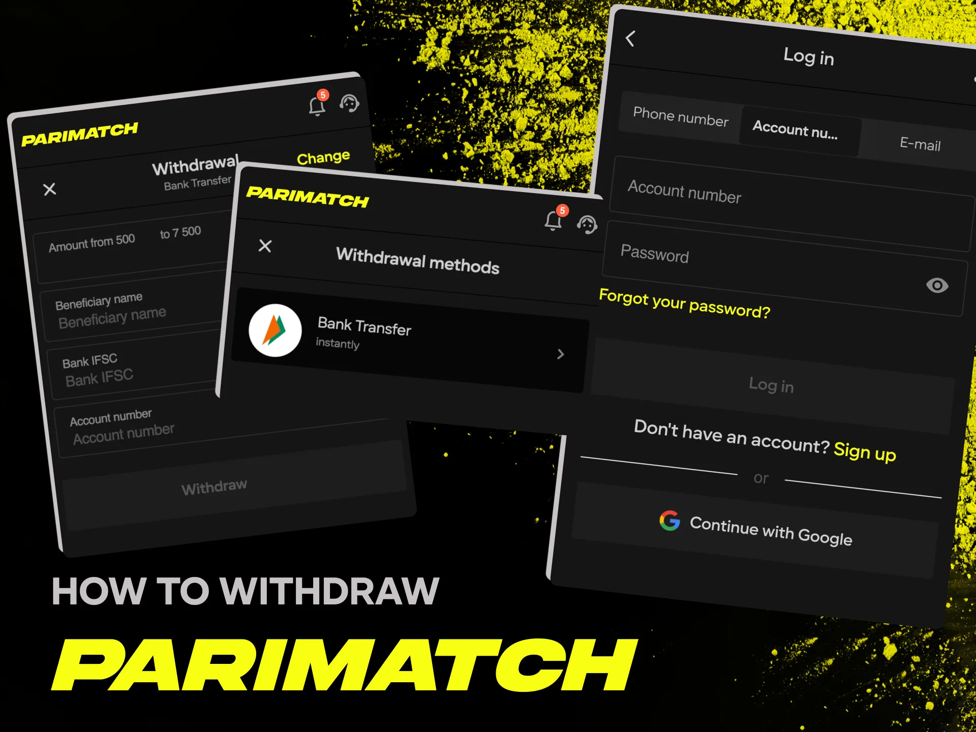 Withdrawal of funds in Parimatch takes 4 simple steps.