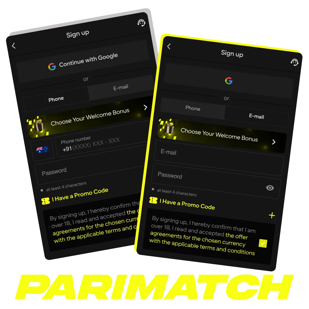 Register and confirm your Parimatch account on the official website or app.