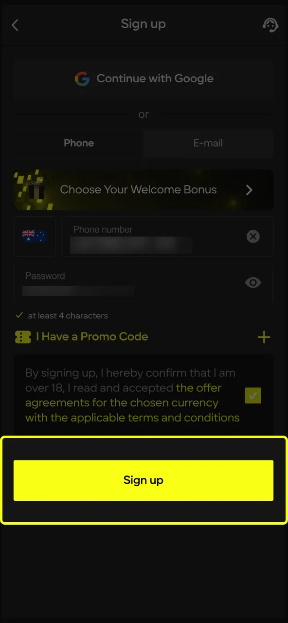 Please read and confirm that you have read the Parimatch information.