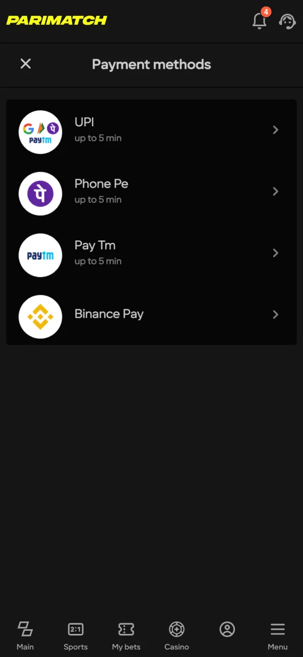 Top up your balance to start playing at Parimatch.