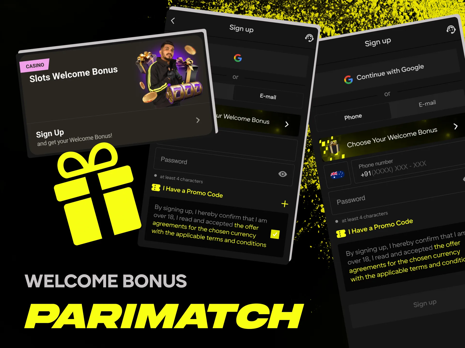 Create your Parimatch account and get a welcome bonus.