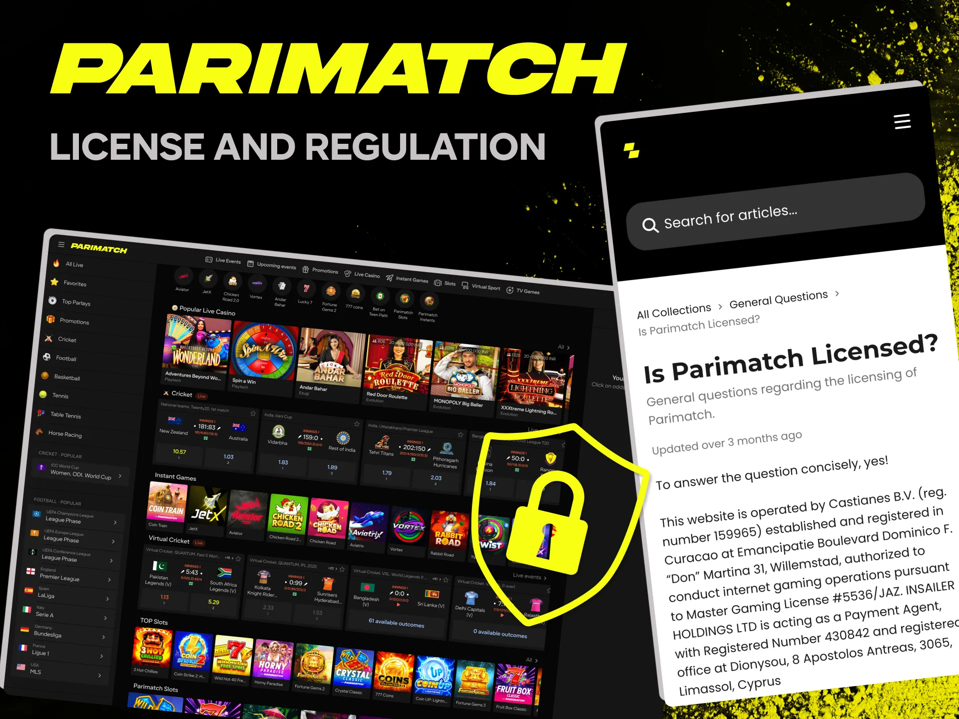 Parimatch is verified and working under the Curacao license.