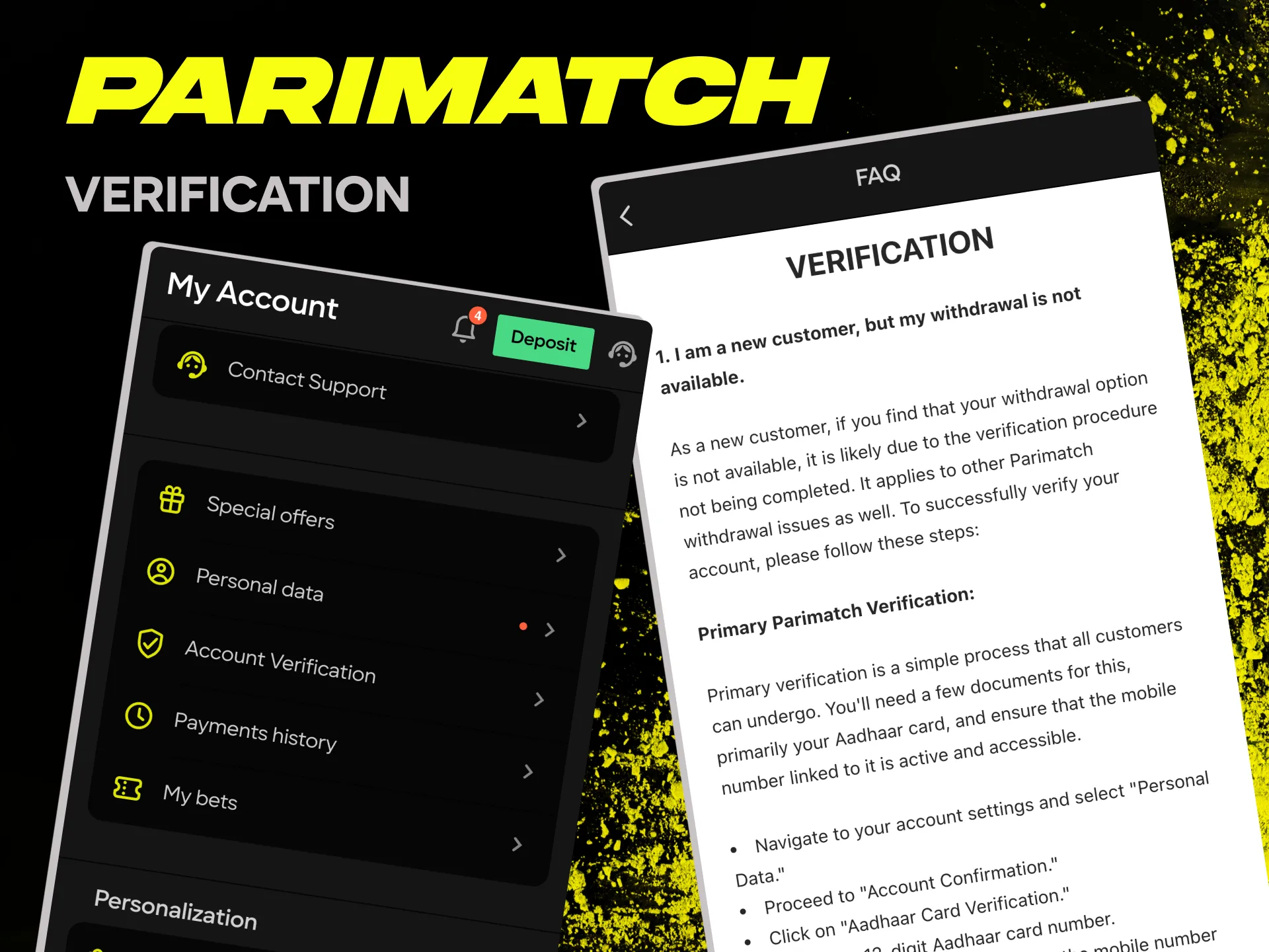 Verify your account in 4 easy steps to fully utilise Parimatch.